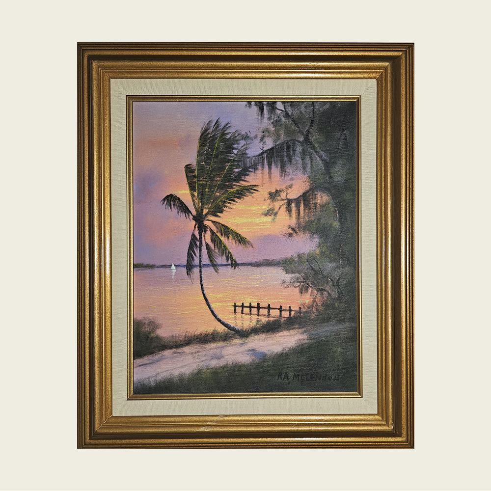 Boat, Dock, Sunset, Single curved Palm, Little to no pallet knife