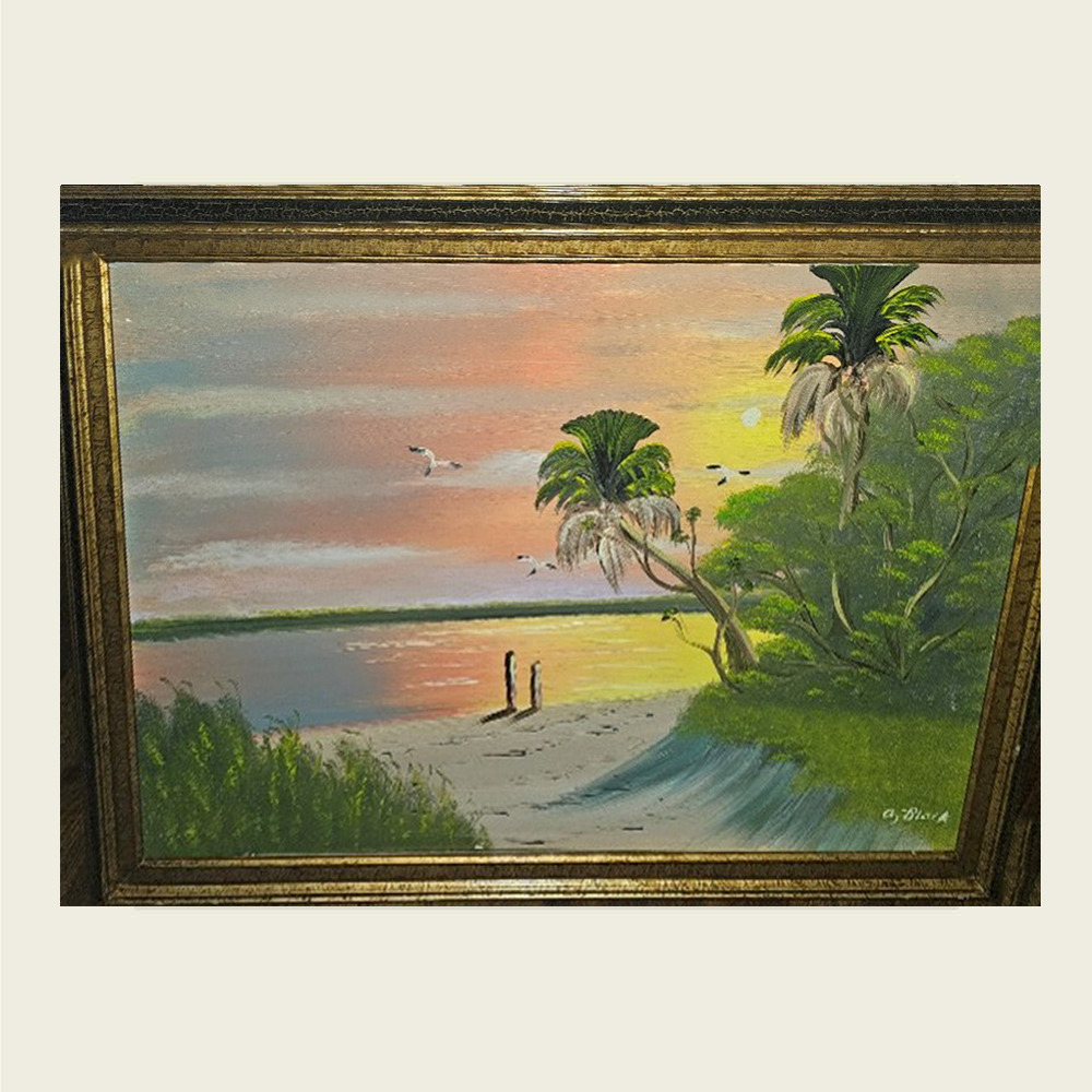 Two palms, Birds, Sunset, Beach